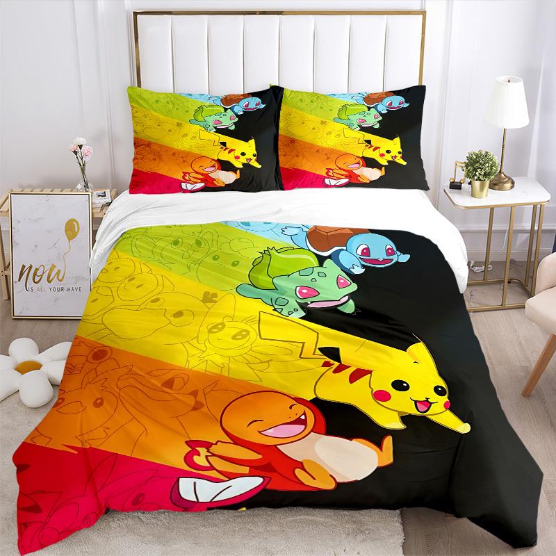 3pc Pokémon Bedding Set Guest Room Bedroom Decor Christmas Halloween Decor Gifts- All Seasons (No Insert)a1013083