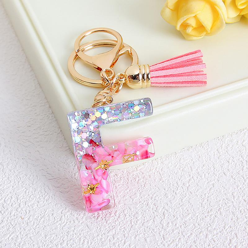 Exquisite 26 English Alphabet Letter Tassel Keychain Resin Pendent A To Z Keyring For Women Jewelry Accessories Gift