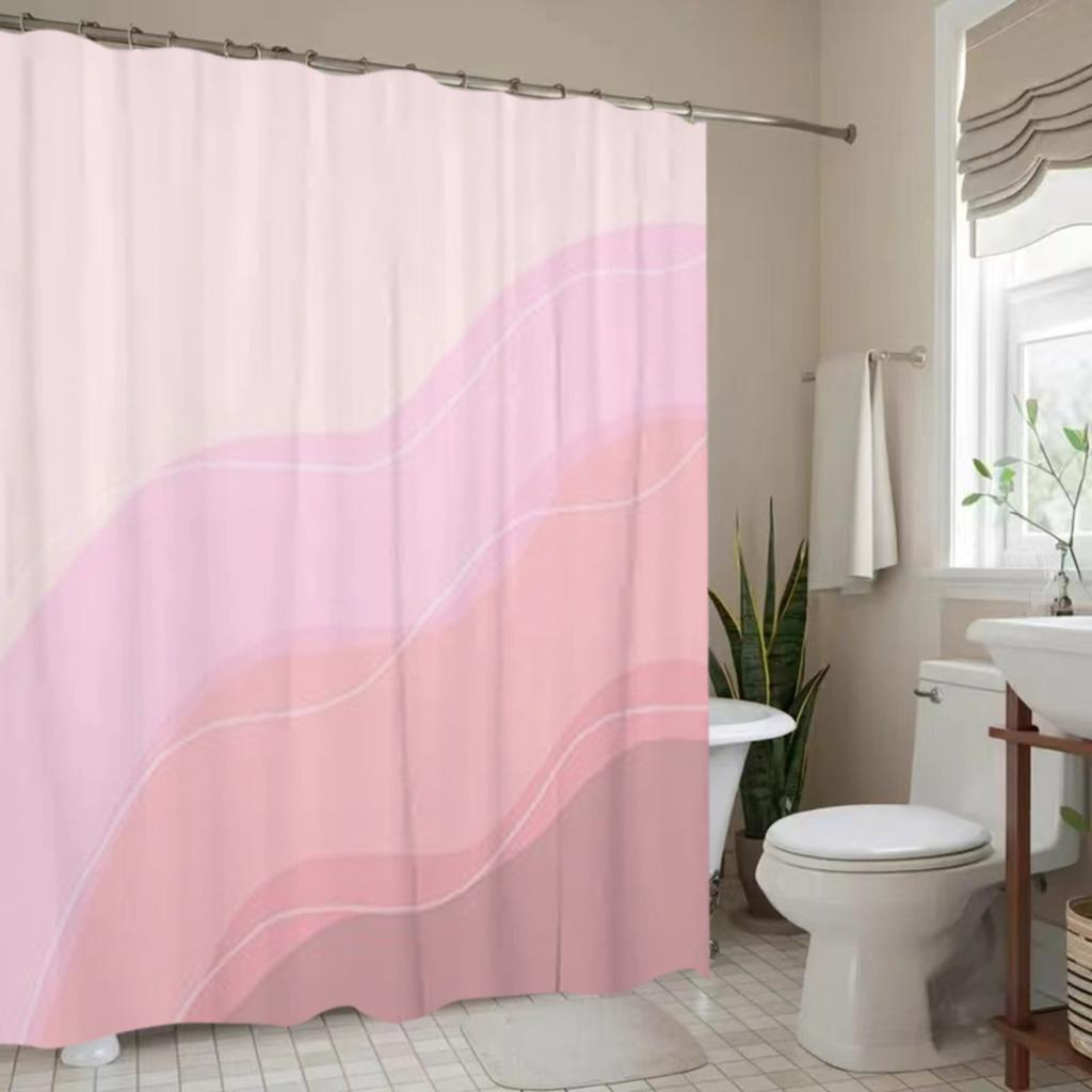 1 Piece Abstract Pink Wave Pattern High Quality Polyester Shower Curtain - Machine Washable Bathroom Decor for Modern Bathroom
