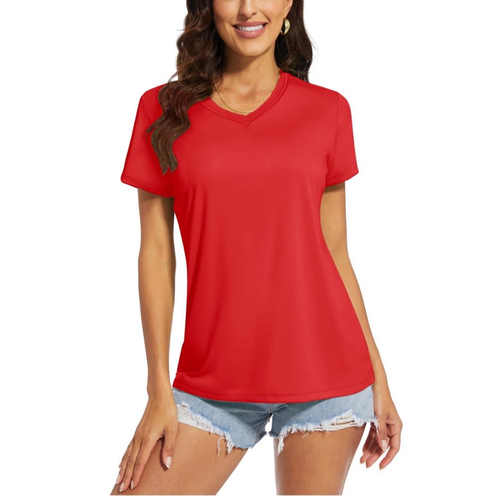 TACVASEN UPF 50+ Summer Short Sleeve V-Neck T-shirts Womens Sun Protection T-shirts Quick Dry Hiking Running Tee Shirts Tops