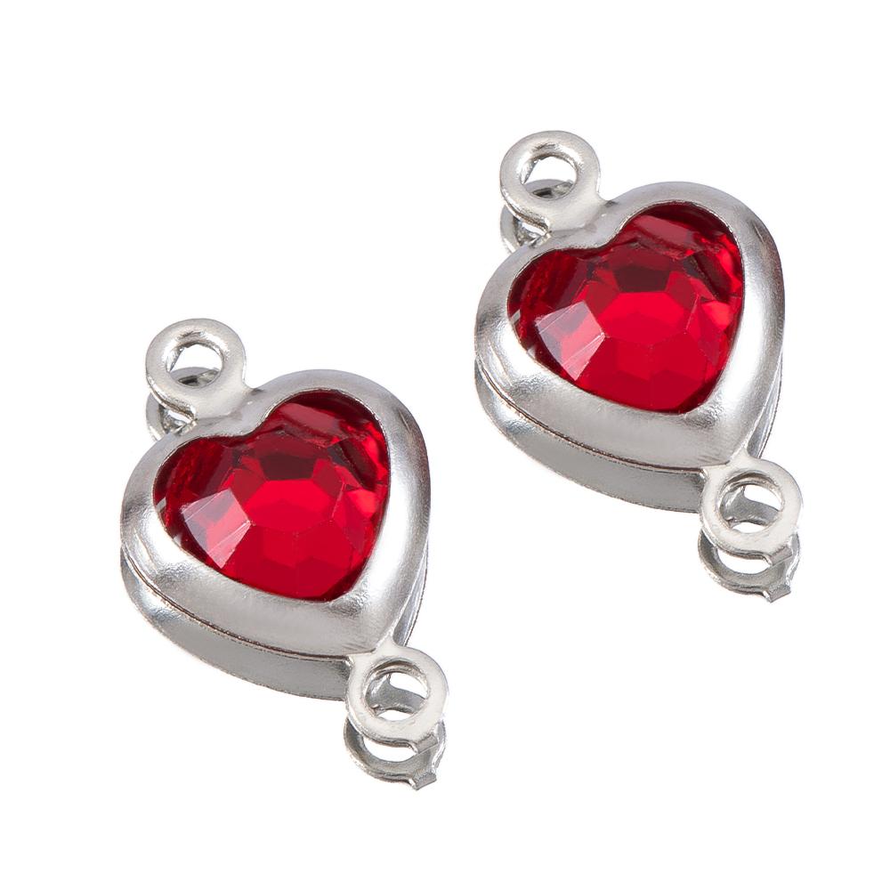 10pcs Glass Heart Pendants Base Stainless Steel Double Hole Colorful Crystal Charms Connector for DIY Necklace Jewelry Makings
