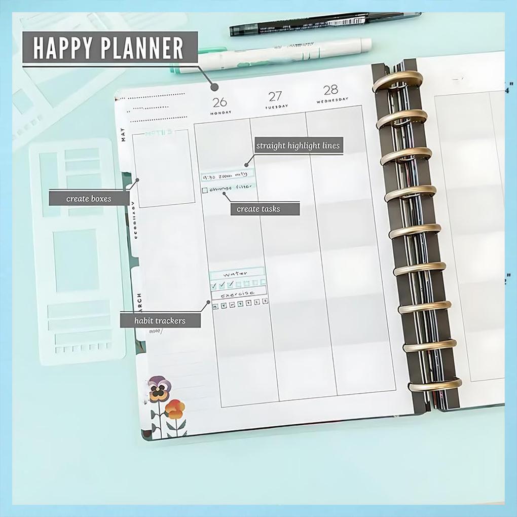 DIY Diary Art Portable PVC Waterproof Durable Template Tool Flexible Recording Template 3 Pack for Journaling Lines