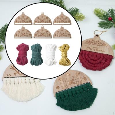 6 Stück Makramee-Stücke mit Loch mit Elchmuster Heimdeko Halbkreisförmige Anhängerdekoration Weihnachtsbaum