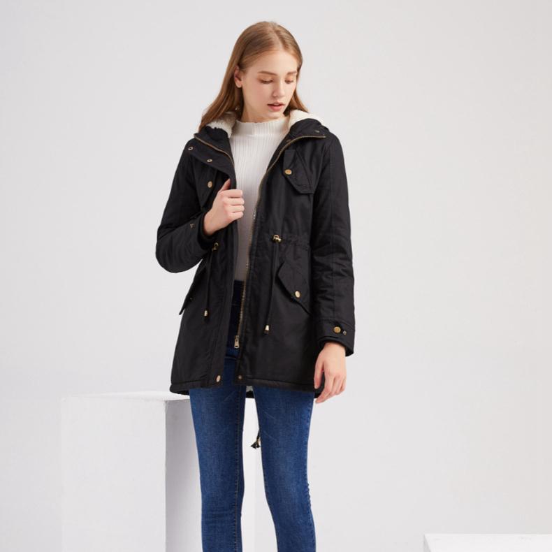 Cotton Jacket Women's Solid Color Hoodie Overcomes Winter Warmth Coat Thick Cotton Coat with Velvet Cotton Coat