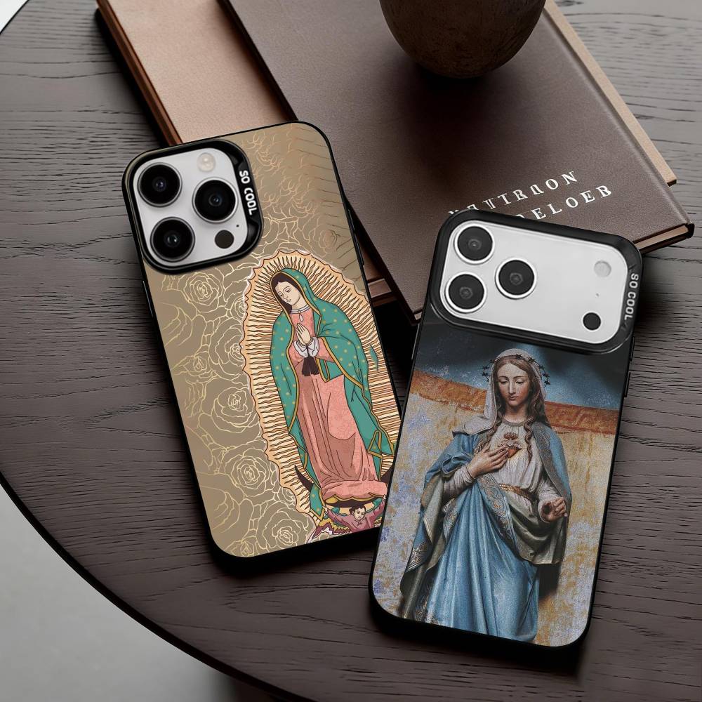 Virgin De Guadalupe Phone Case For iPhone17,16,15,14,13,12,11 Plus,Pro Max Black Candy silver phone case