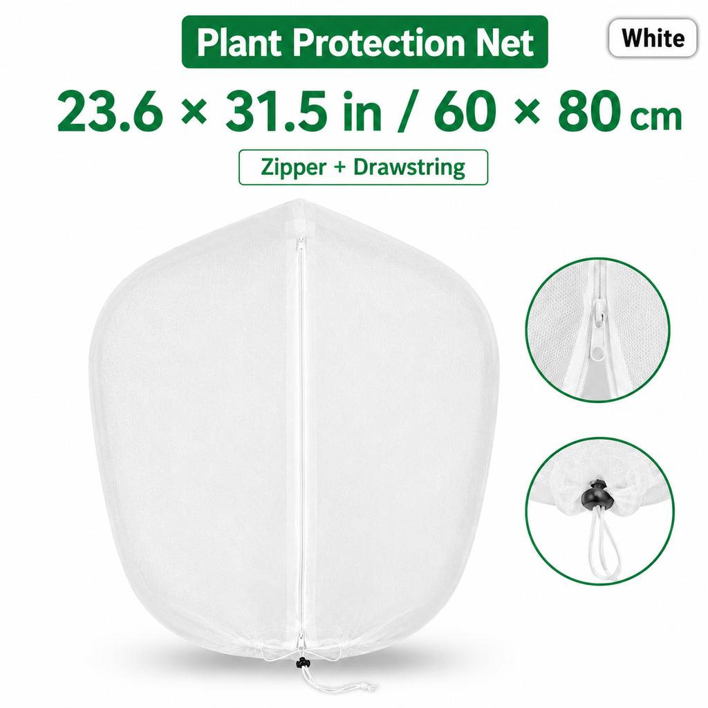 Extra Thick Garden Plant Protection Net with Zipper Drawstring, PE Insect Bird Netting Cover for Fruit Trees Citrus Flowers