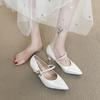2025 New  Pointed Soft Leather Retro Temperament High Heels Women's New French Mary Jane Cat Heel Single Shoes