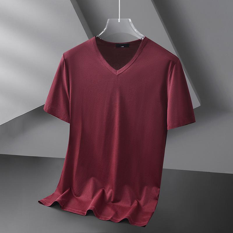 Herren Kurzarm-T-Shirt mit V-Ausschnitt, einfarbiges T-Shirt, eng anliegendes Basisshirt