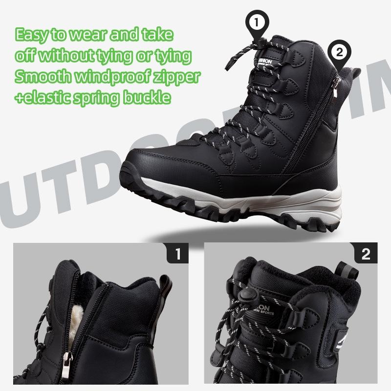 Schneestiefel für Männer und Frauen sind wasserdicht, rutschfest, dick, warm und kältebeständig, mit drehbaren Knöpfen