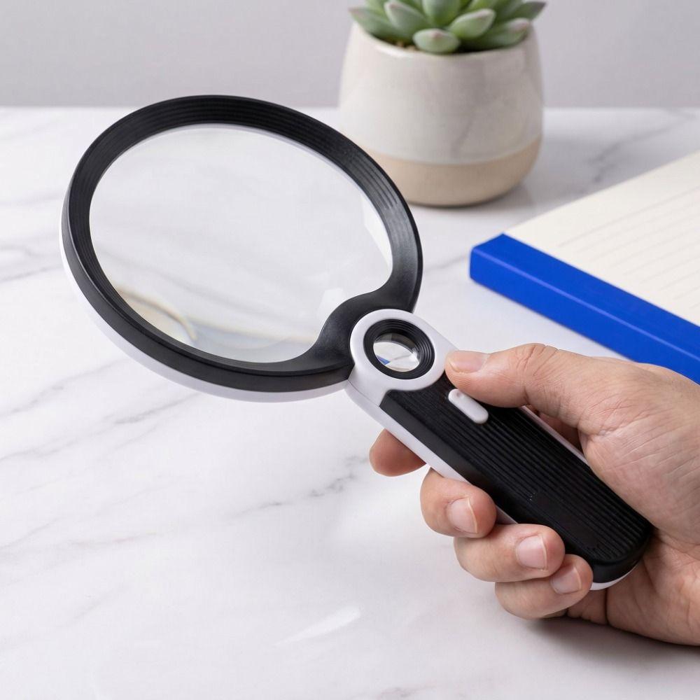 5X 10X 20X Handheld Magnifying Glass Low Vision Aids White Light Reading Magnifying Loupe 9 LED Light Large Lens
