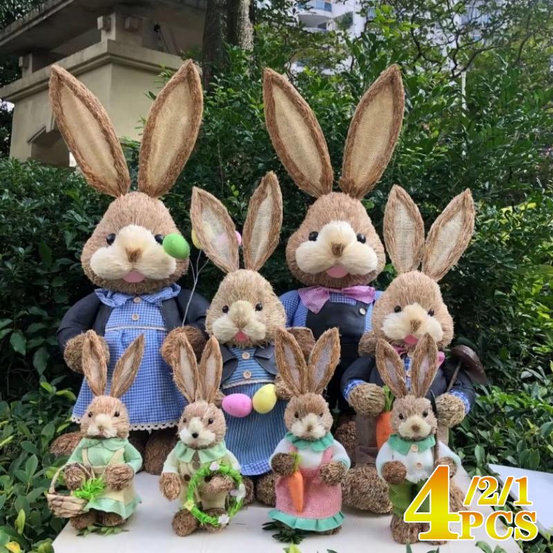 1/2/4PCS 35cm Straw Bunny Doll Vintage Style Bunny Doll Easter Home Decoration Wedding Window Shooting Props Gift for Friends