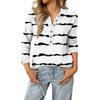 Women's Retro Street Lazy V,neck Long Sleeve Button Striped Pullover Top