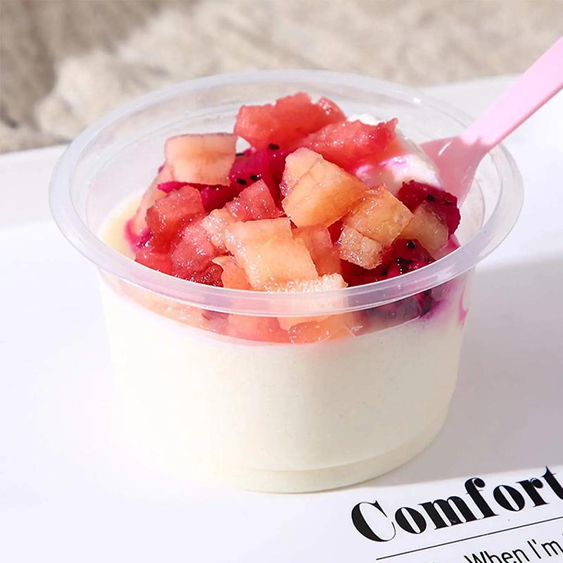 50Pcs 250Ml Disposable Salad Cup Transparent Plastic Dessert Cups Bowls Container With Dome/Flat Lids Ice Cream Dessert Cups
