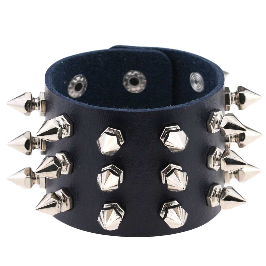 Punk Spike Studded PU Leather Bracelet for Men Women 3-Row Cone Rivet Cuff Wristband Gothic Jewelry