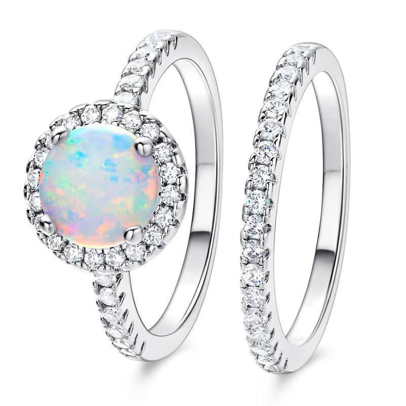 New opal ring two-piece set micro-inlaid zircon opal opal ring wedding ring copper plated real gold No. 5 платиновый