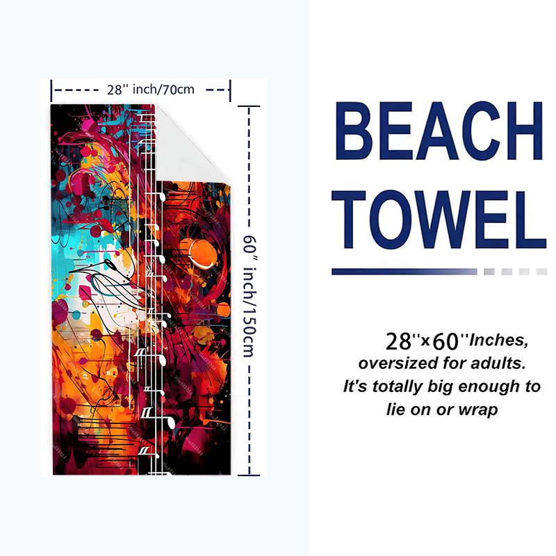 Music Print Beach Towel, Large Soft Quick Dry Towel for Beach Camping Swimming