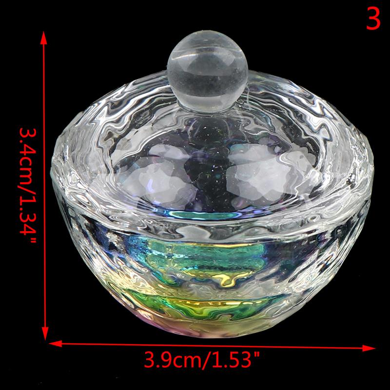 1Pcs Rainbow Crystal Clear Acrylic Liquid Dish Tappen Dish Glass Cup With Lid Bowl For Acrylic Powder Monomer Nail Art Tool