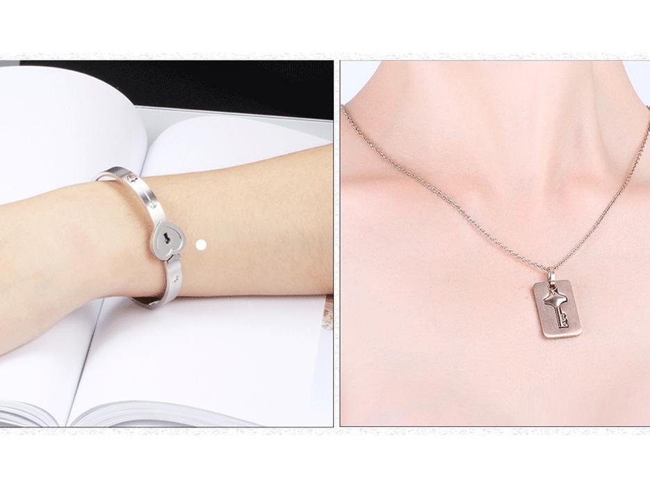 Set di Braccialetti con Lucchetto d'Amore Chiave per Coppia Creativa Transfrontaliera in Acciaio al Titanio