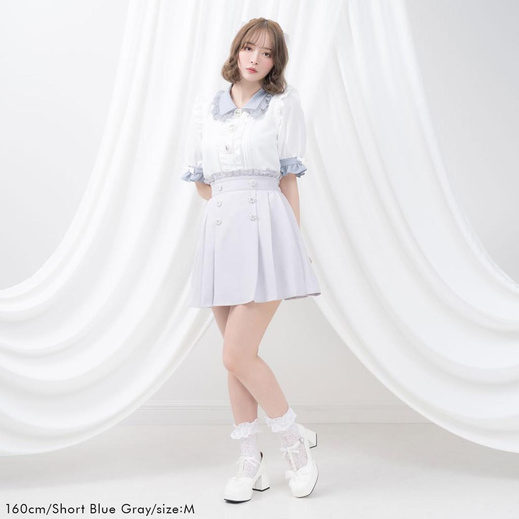 [Yumetenbo] Landmine Clothing [Dear My Love] Women's Big Ribbon Bijou Skirt 533338 Short Blue Gray Yumetenbo
