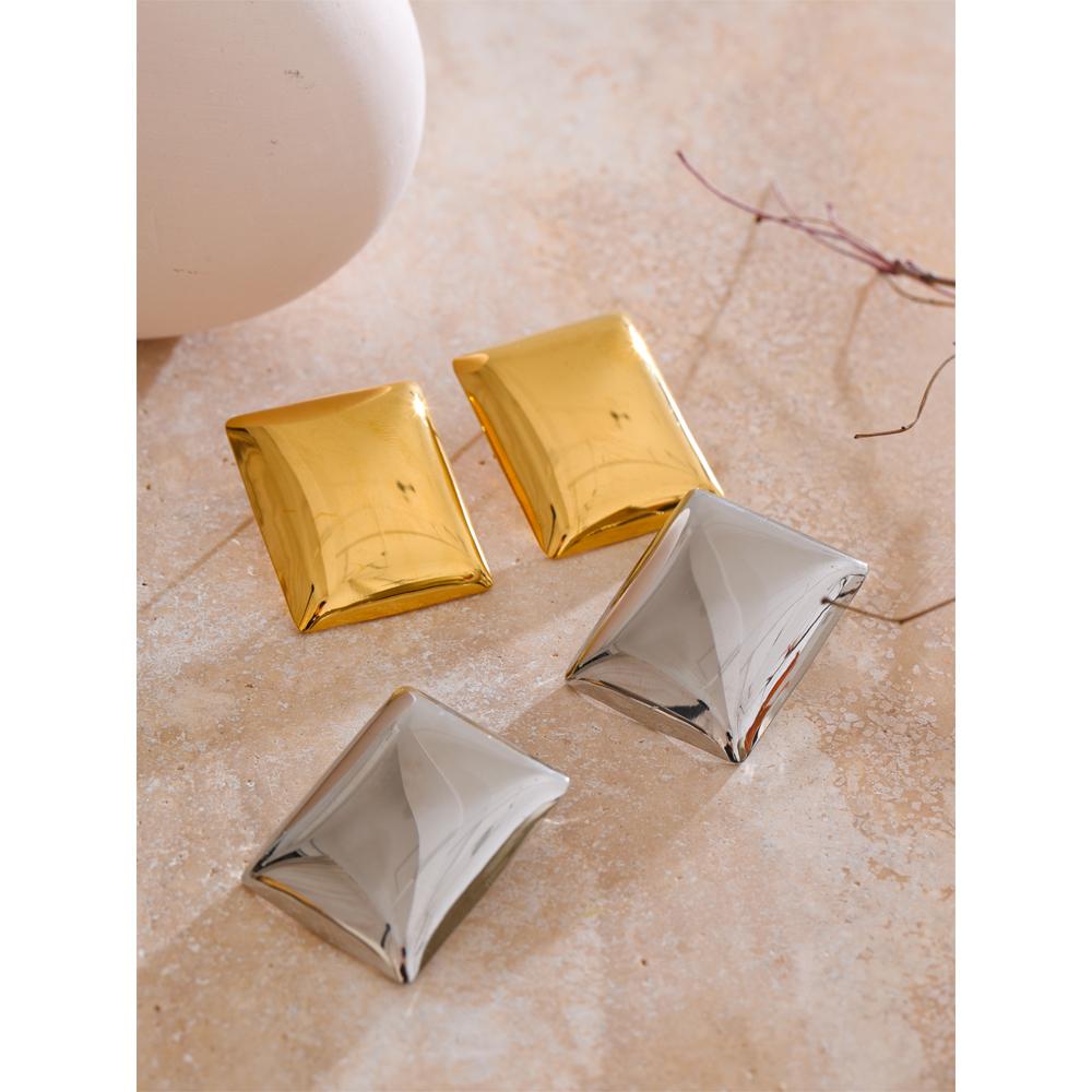 Eetit Glossy Smooth Stainless Steel Rectangle Stud Earrings for Women Minimalist Fashion Daily Jewelry for All Occasions