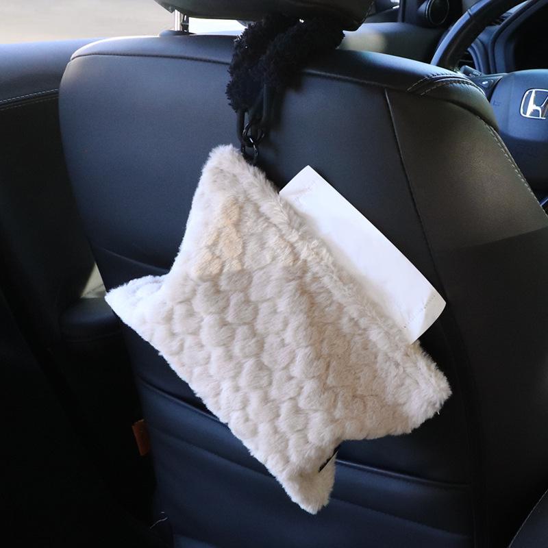 Camellia Love Plush Car Tissue Box - Hanging Armrest & Center Console Decor.