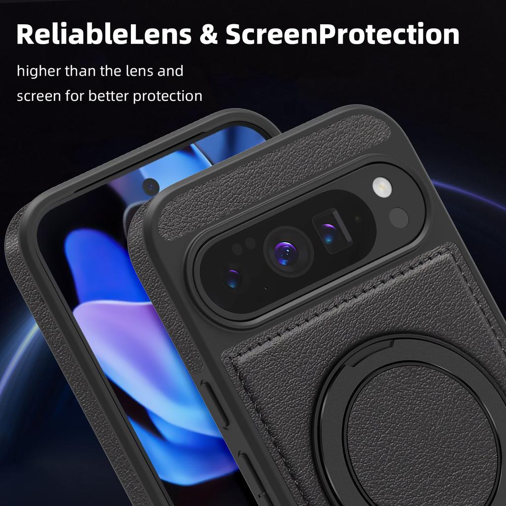 For Google Pixel 10 Pro XL Case with Ring Kickstand Compatible with MagSafe PU Leather Back Cover