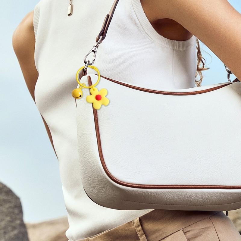 Flower Keychain Bell Charm Miniature Key Ring for Bags and Keys Multiple Candy Color Floral Pendant Keyring Accessory