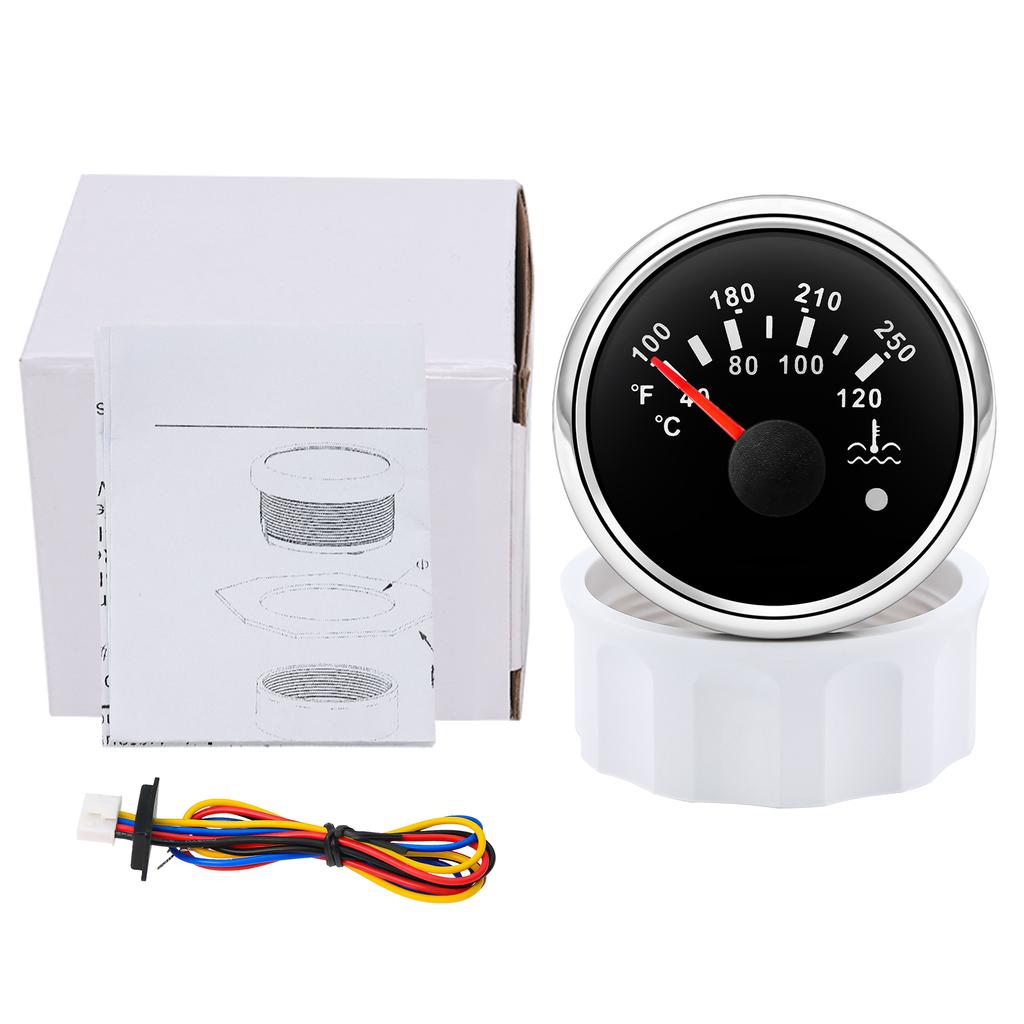 52mm Water Temp Gauge 40-120℃ 100-250℉ Water Temperature Meter With Alarm Light For Marine Boat Car Truck Temp Indicator