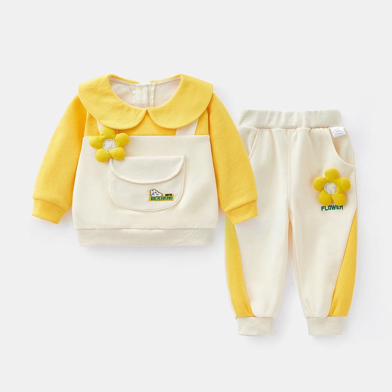 

Комплект из двух предметов для девочек-малышек: толстовка с длинным рукавом и брюки для весны/осени Tag 73 бежевый