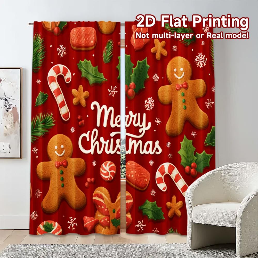 Flat Printing Jit Curtains Without Rod Gingerbread Cheer Popular Fashionable Versatile Polyester Fabric Set Of 2 Made