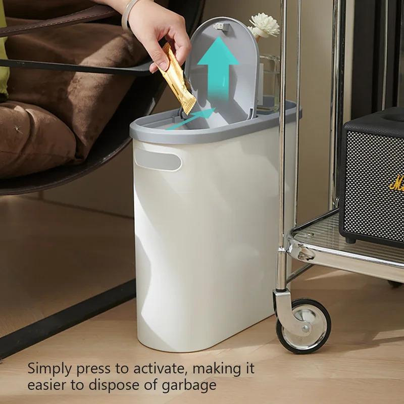 14 cm bred smal press-typ soptunna, 10L plastkorg med lock, papperskorg för badrum, kök, vardagsrum