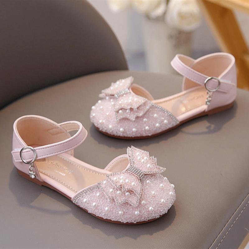 Girls' Half Sandals Summer Korean Version Soft Soled Children's Leather Shoes, Mid Size Children's Crystal Shoes, Baby Princess Shoes