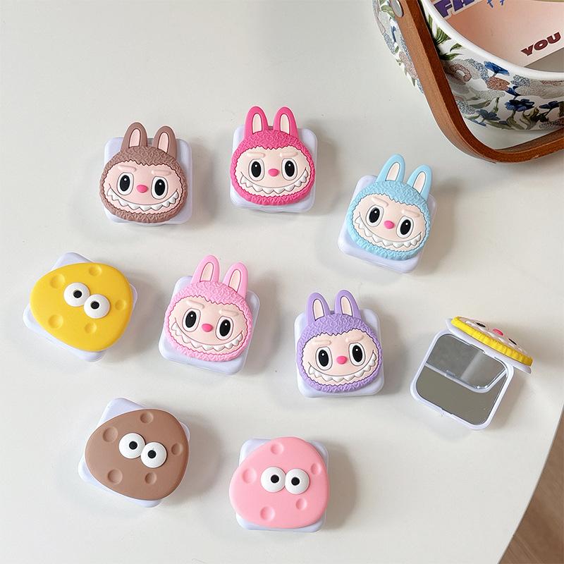 Cartoon Cute Mobile Phone Airbag Bracket Pasted Flip Mirror Telescopic Desktop Support Frame Portable Makeup Mirror Women'S Model