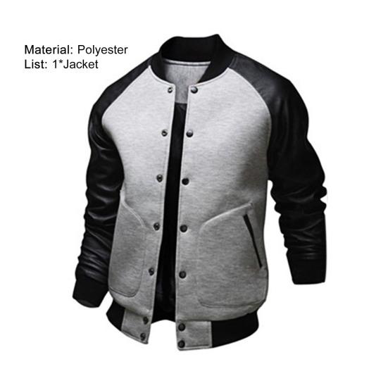 Perchero para Abrigos de Hombre Cuello Alto Colores Contrastantes Bolsillos Grandes Patchwork Informal Chaqueta de Béisbol para Uso Diario