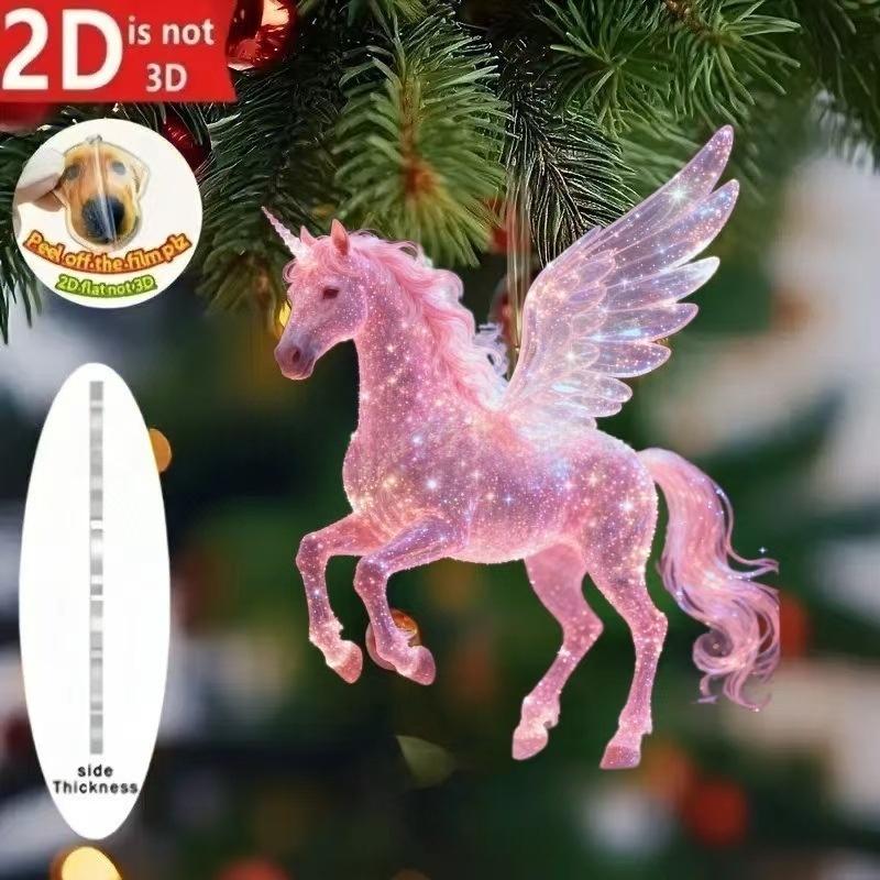 2D Acrylic Christmas Pendants Zodiac Horse Tree Hangings Car Rearview Mirror Pendant Charm Party New Year Decoration Ornaments