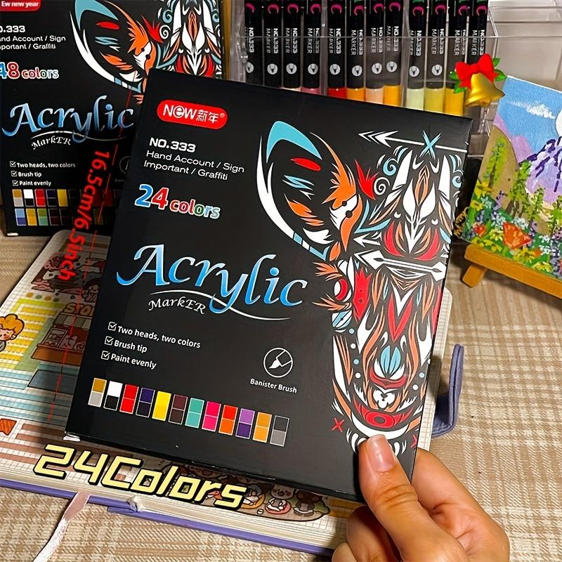 12Pcs/24colors Acrylic Marker Double-Headed Dual Color Watercolor Pen Soft Tip Used for Handicrafts Suitable for Paper Rock Glass Wood Ceramics Canvas