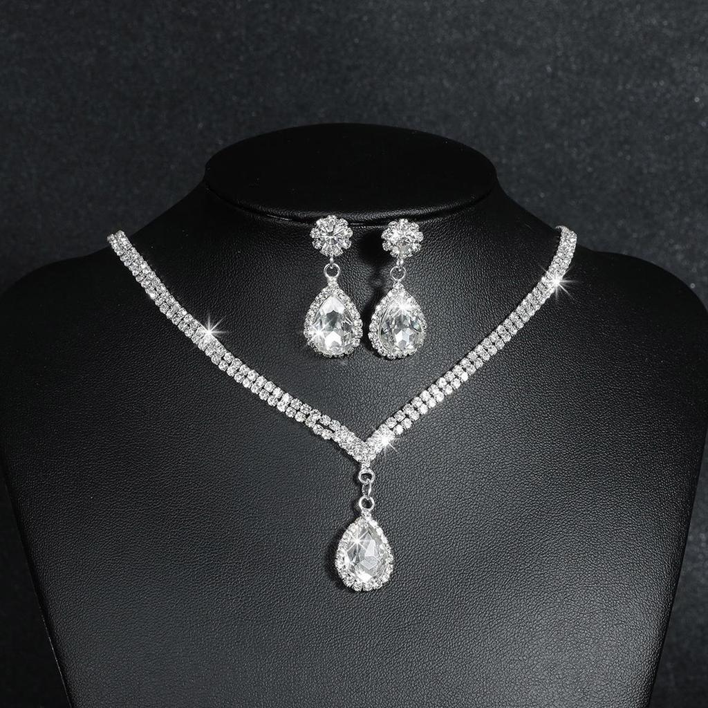 Luxury Bridal Zircon Flower Necklace & Earrings Set - Elegant Wedding Jewelry Accessories 