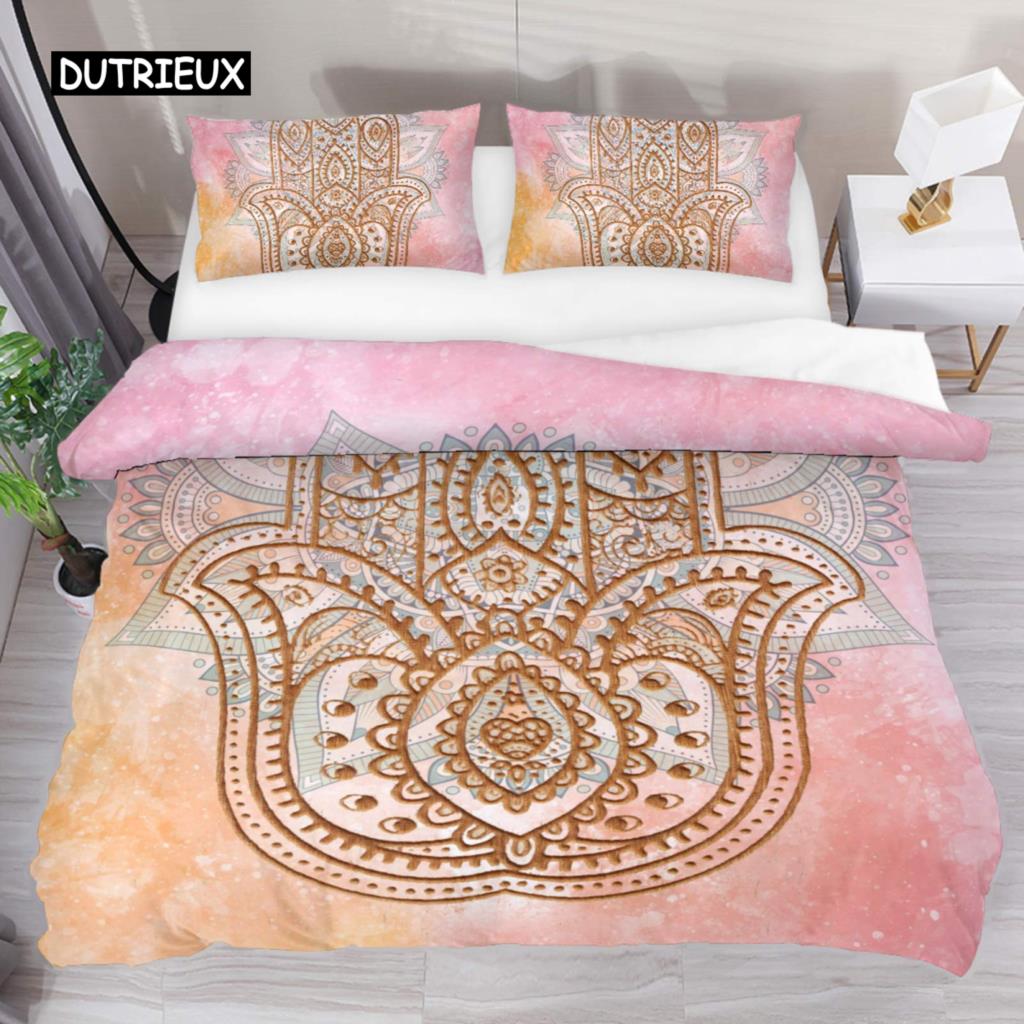Indian Hand Hamsa Duvet Cover Polyester Galaxy Bedding Set Boho Chic Style Comforter Cover for Teen Adult Double Queen King Size