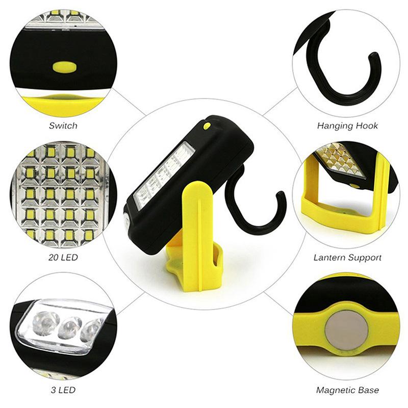 Portable COB LED Work Light for Camping Magnetic Inspecting Torch Flashlight Stand Hanging Emergency Hook Lantern