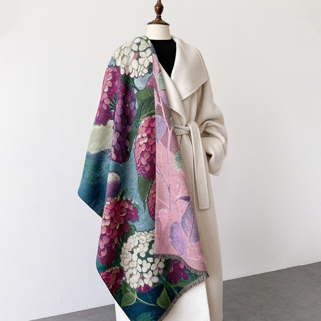 Warm Cashmere Scarves For Women Winter Shawls Wraps Floral Print Neckerchief Long Stoles Pashmina Stole Hijab Scarf For Ladies