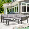 5 Seater Garden Corner Sofa Set, 4 Pieces Metal Garden Furniture Set with Loveseats, Glass Top Coffee Table, Breathable Mesh Pocket