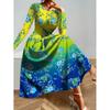 Womens Purple Floral Print Long Sleeve Maxi Dress - Elegant Party In Milk Silk Fabric