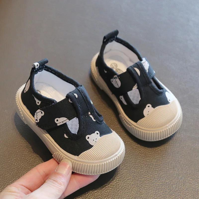 New Spring Baby Girl Shoes Kids Autumn Canvas Shoes Children Casual Sneakers Korean Cartoon Bear Style Kids First Walkers