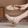 Genuine Leather Women High Heel Shoes Mary Jane  Chunky Heeled Shoes Women Spring Luxury Party Wedding Ladies Shoes