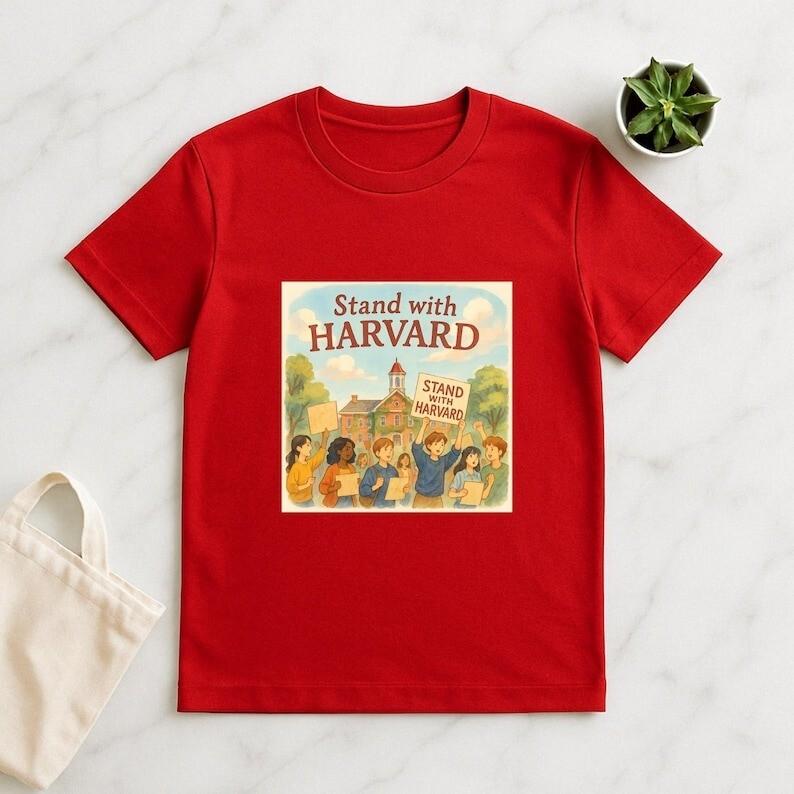 Футболка «Поддержим Гарвард» | Графическая футболка с акварельным рисунком студенческого протеста | Унисекс XL