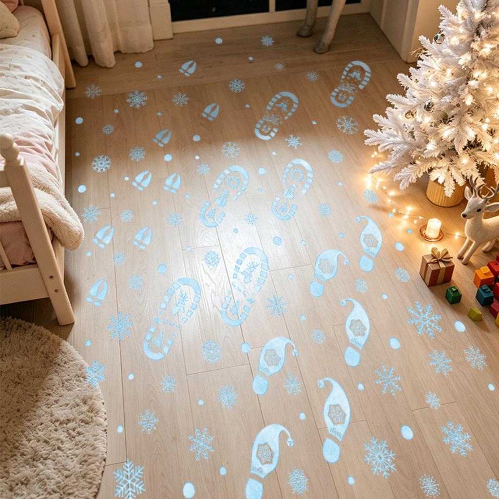 Christmas Floor Decals Blue Snowflakes and Static Cling for Living Room Bedroom Party Decor
