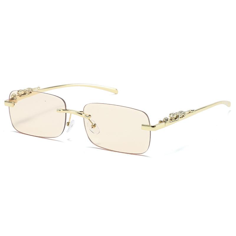 Cheetah Decorative Personality Frameless Sunglasses Colored Sunglasses Men'S Vintage Leopard Head Sunglasses Sunglasses