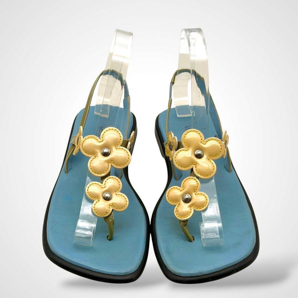 Used LOUIS VUITTON Strap Sandals Flower Leather Blue