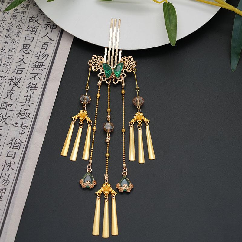 Chinese Style Enamel Butterfly Tassel Hairpin Women'S Hanfu Ancient Style Side Clip Hair Accessory