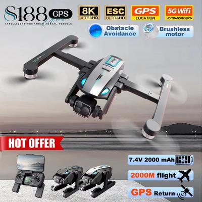 Nový dron S188 MAX, profesionální 8K HD duální kamera 5G GPS FPV Bezkomutátorový motorový dron pro vyhýbání se překážkám Jednoklíčová návratová kvadrokoptéra 2KM hračka